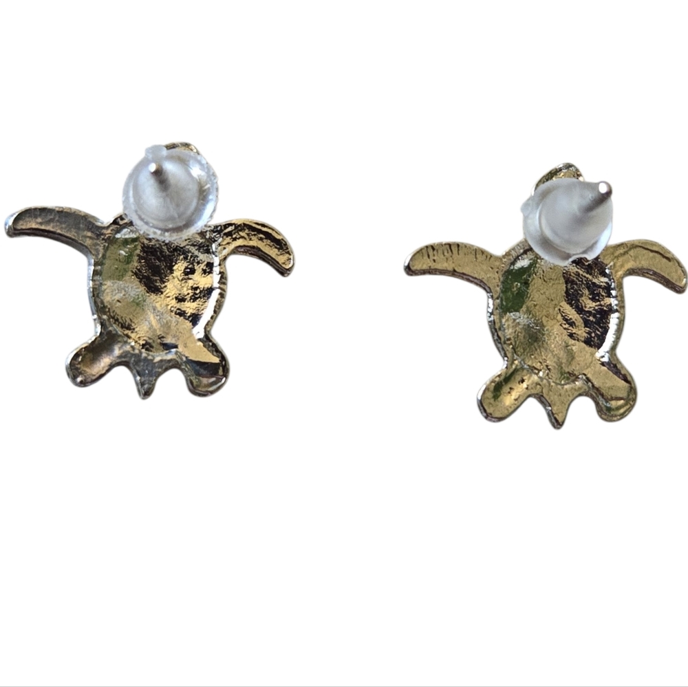 Turquoise Colored and Silver Turtle Earrings - Picture 2 of 3